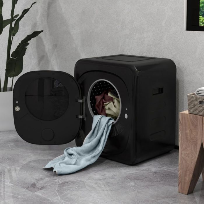 Mini asciugatrice da 4 kg, 800 W, montaggio a parete, 6 programmi, display touch a LED, colore nero, protezione contro il surriscaldamento.