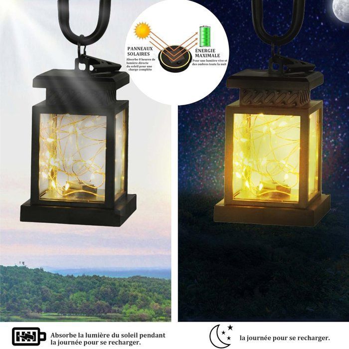 Luces solares para exteriores, paquete de 2 faroles solares LED colgantes, impermeables, para jardín, patio, terraza, césped, patio, acera.