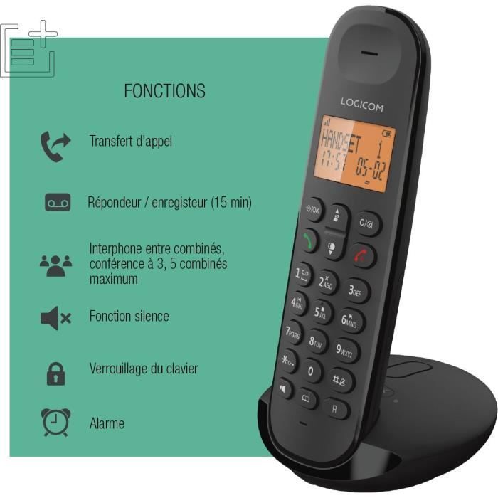 Schnurloses Festnetztelefon – LOGICOM – DECT ILOA 155T SOLO – Schwarz – Mit Anrufbeantworter