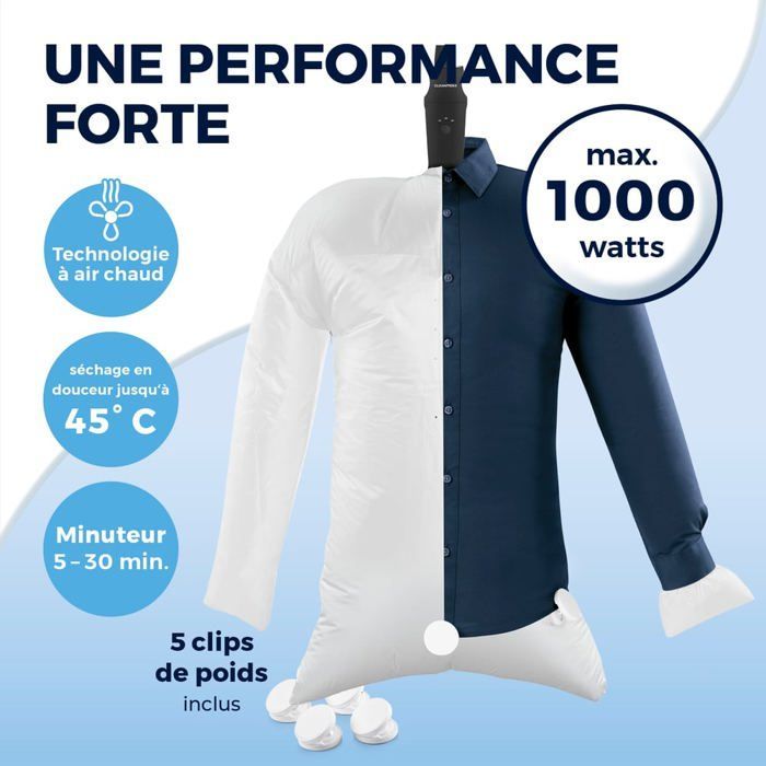 Repasseuse à chemises CLEANmaxx PRO KOMPAKT - facile à accrocher à la porte et repassage automatique - noir/argent