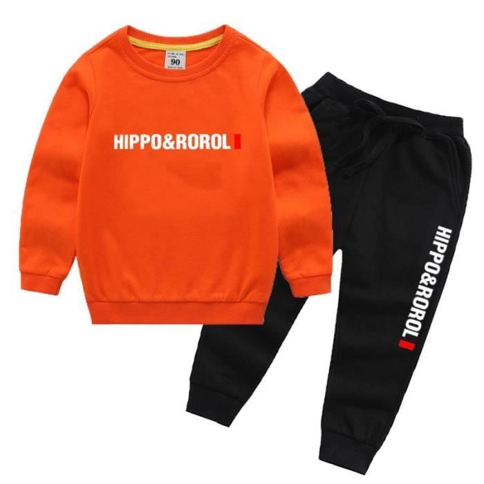 Conjunto de ropa para niño - Marca - Suéter y pantalón - Cintura elástica - Primavera y otoño - Naranja