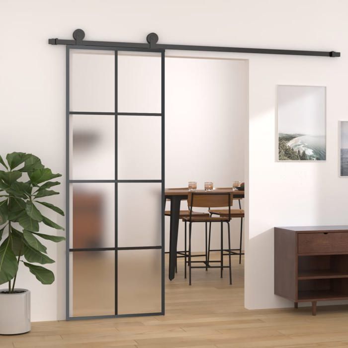 Puerta de entrada (negra) - Magnífica puerta corredera de aluminio y cristal ESG de 76x205 cm, color negro (78628)