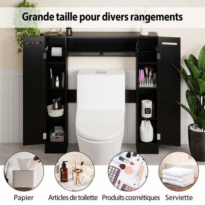 Armario de baño COSTWAY con estantes ajustables y portarrollos de papel higiénico, 89 x 19,5 x 99 cm, negro.