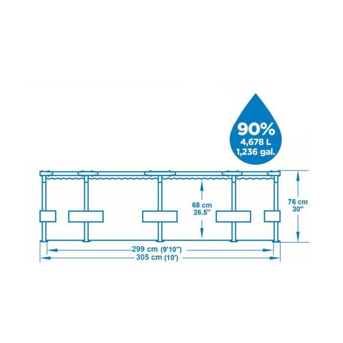 Kit para piscina tubular acima do solo BESTWAY Steel Pro Max™ - 305 x 76 cm - Redonda (Fornecido com remendo para reparo)