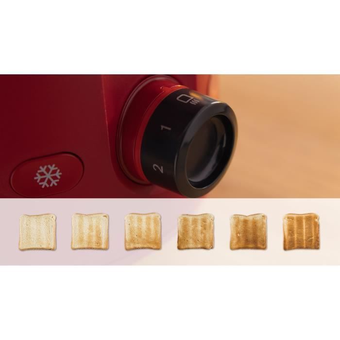 Tostadora - BOSCH - TAT2M124 MyMoment - Roja - 2 rebanadas - centrado automático del pan - funciones de descongelación y recalentamiento