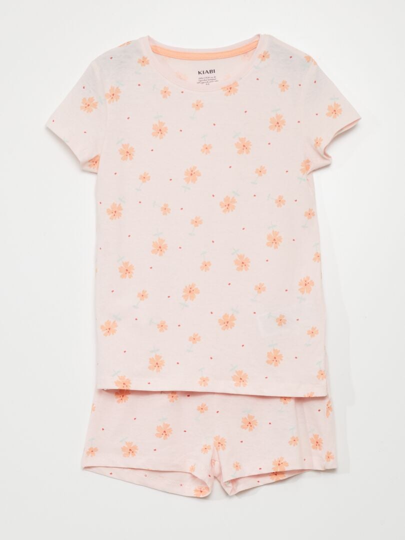 Pyjamaset - T-shirt + korte broek - 2-delig - ROZE