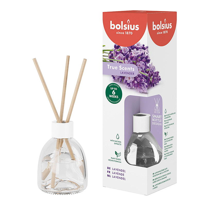 Huile parfumée Bolsius 60 ml avec bâtonnets en bois Lavande