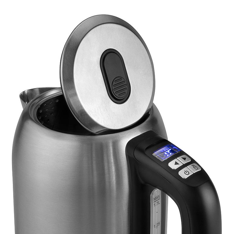 Hervidor de cocina de 1,7 l, 2200 W, acero inoxidable digital.