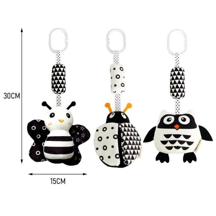 Jouets de poussette de bébé SALALIS - Hibou - Noir et Blanc - Hochets - Jeux d'activité
