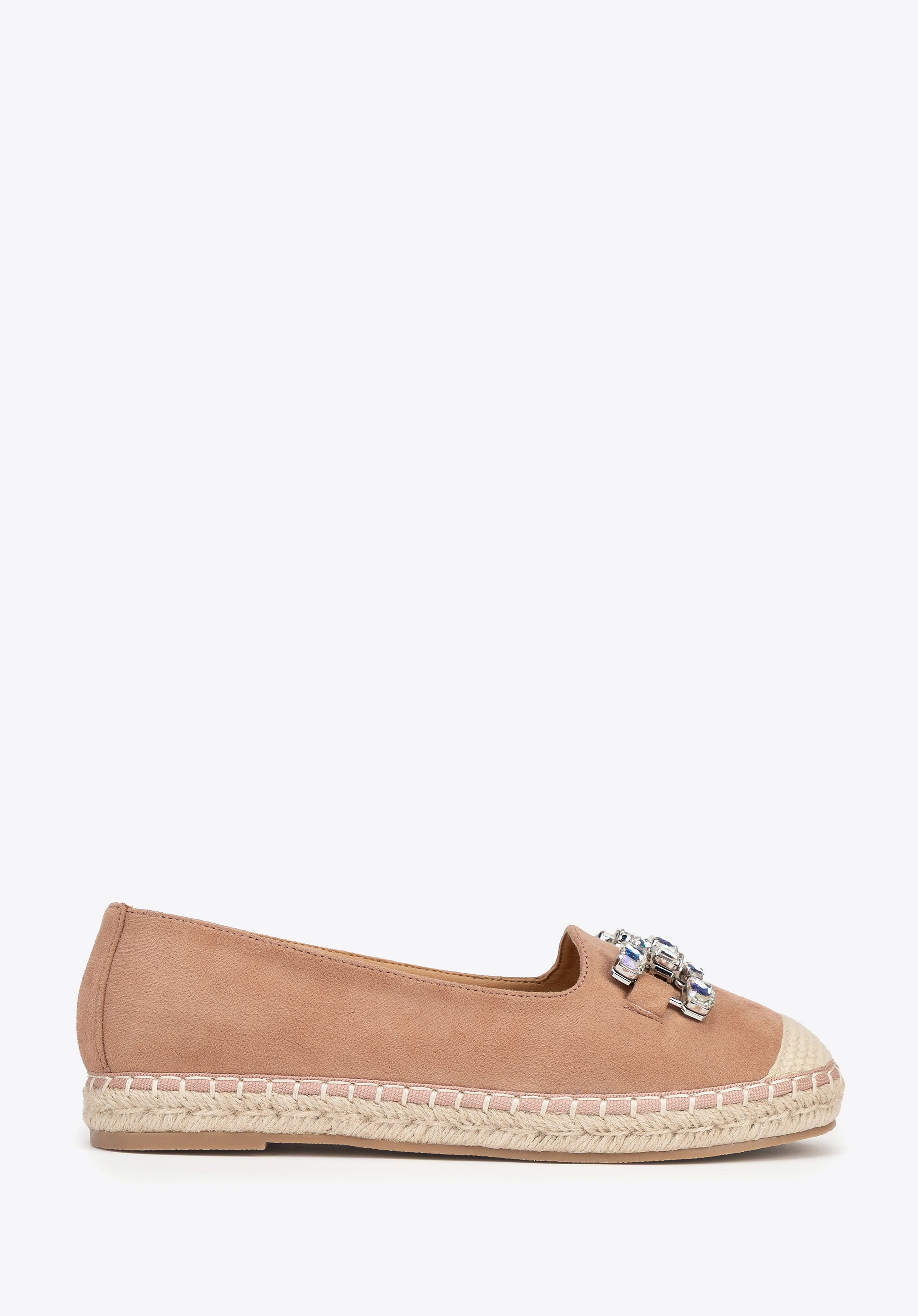 Damskie espadryle z biżuteryjną ozdobą beżowo - różowe