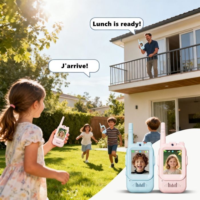 Walkie Talkie con cámara de vídeo y HD KENLUMO, recargable por USB (650 mAh), alcance de 1 a 400 m, regalo ideal para Navidad y cumpleaños.