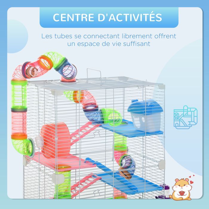 PawHut Hamster Cage - Gerbil 5-Story Secure Habitat with Tunnels, Wheel, House, and Ladders - Metal - 46x30x58cm - Green
