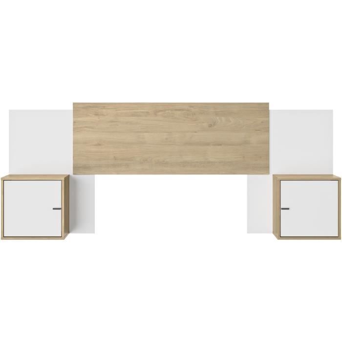 Tête de lit - ALIX - Extensible - Châtaignier naturel / Blanc - 246/226/206 x 34 x 91 cm - DIAGONE