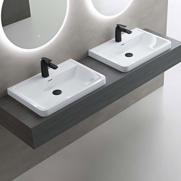 Lavabo empotrado blanco Doporro, lavabo rectangular de hierro fundido mineral para baño, 60x42x13cm, Colossum08