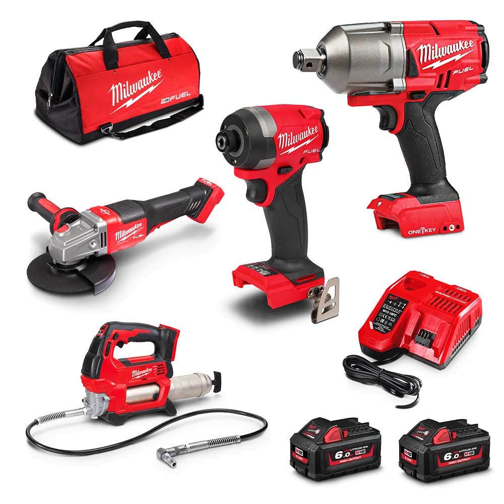 MILWAUKEE 18V FUEL™ kombinasjonssett 4-delt 2 x 6,0 Ah M18FPP4K3602B