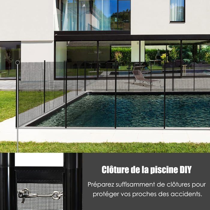 COSTWAY Barrière de Piscine Pliable, 360 x 125 CM, Barrière Clôture Piscine en Filet Souple Tissu Textilène avec Règle Poteaux