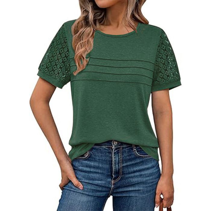 T-Shirt Femme Col Rond Manches courtes Elegant Confortable,Vert