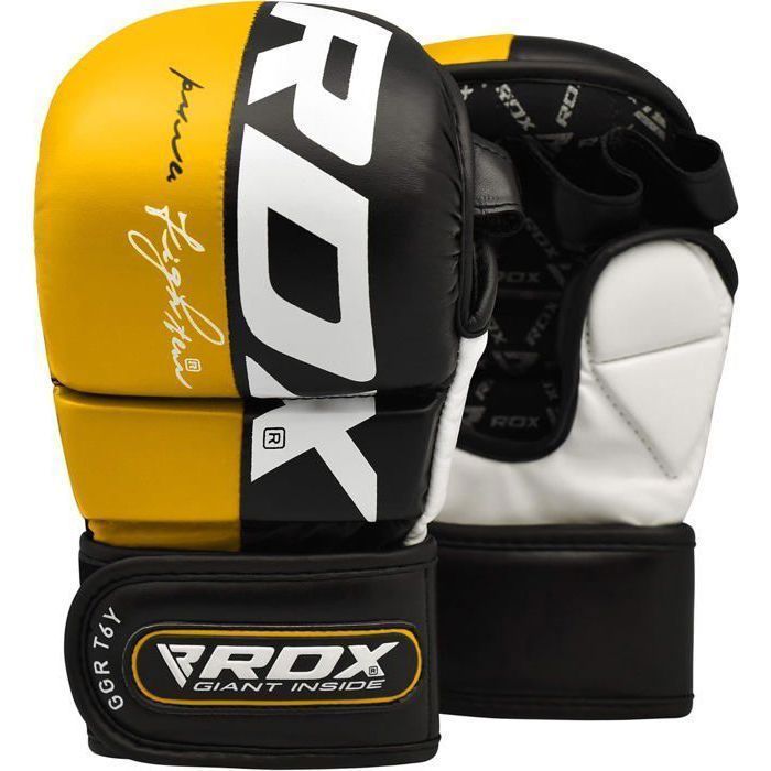 Guanti di ricambio RDX da uomo per MMA, guanti da combattimento per arti marziali, palmo aperto e ventilato, Muay Thai, gialli, taglia XL