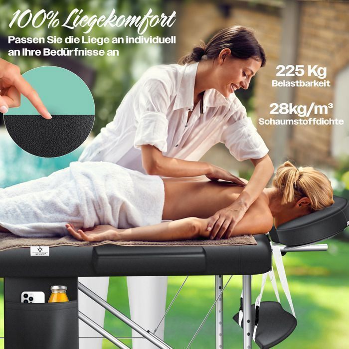 KESSER® Table de massage Portable pliable & réglable en hauteur 3 zones Lit de massage et cosmétique 210 x 180 x 95 cm - Noir