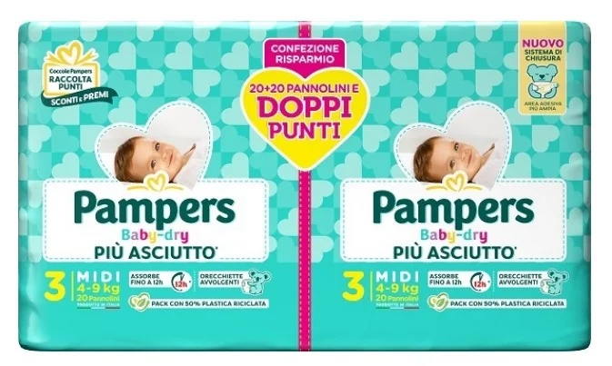 PAMPERS Pañales Pampers Baby Dry Duo Downcount Midi, 40 unidades, talla 3 (4-9 kg)