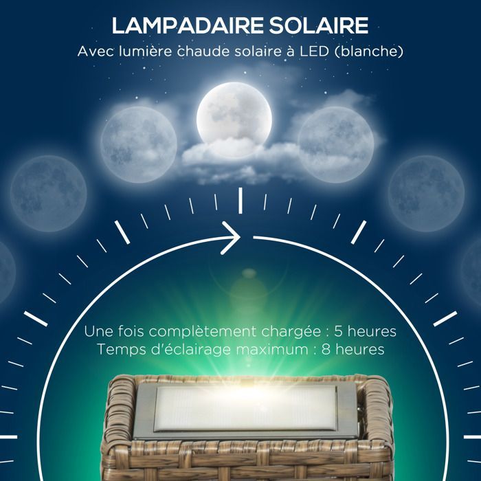 Outsunny outdoor solar floor lamp - with light sensor - modern style - waterproof - made of woven resin - 69 cm - sand