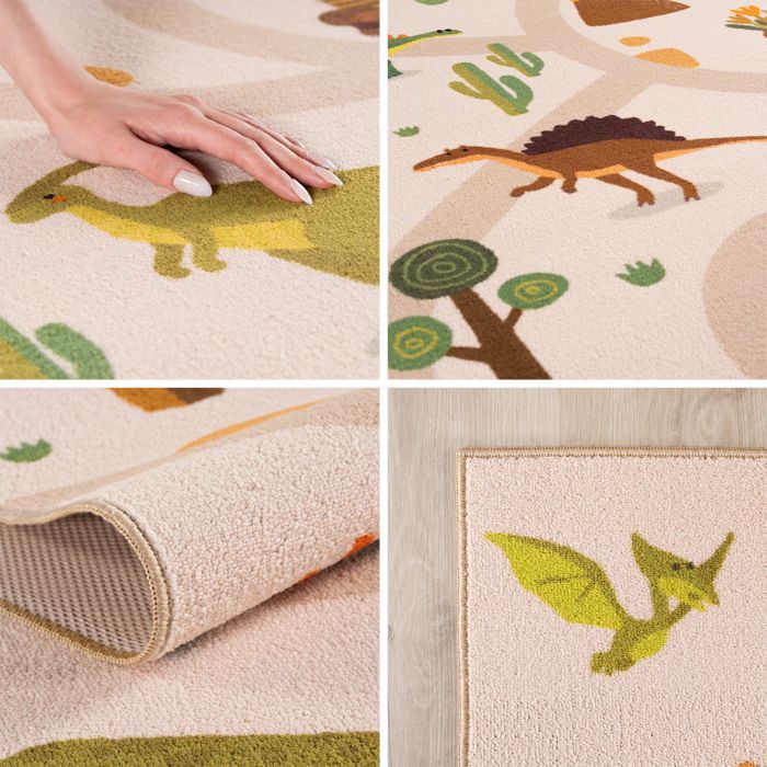 SIMPEX Tapis Enfant Dinosaures Tapis de Jeu pour Chambre d Enfant en Beige Motif Dino avec Routes taille 80x150 cm