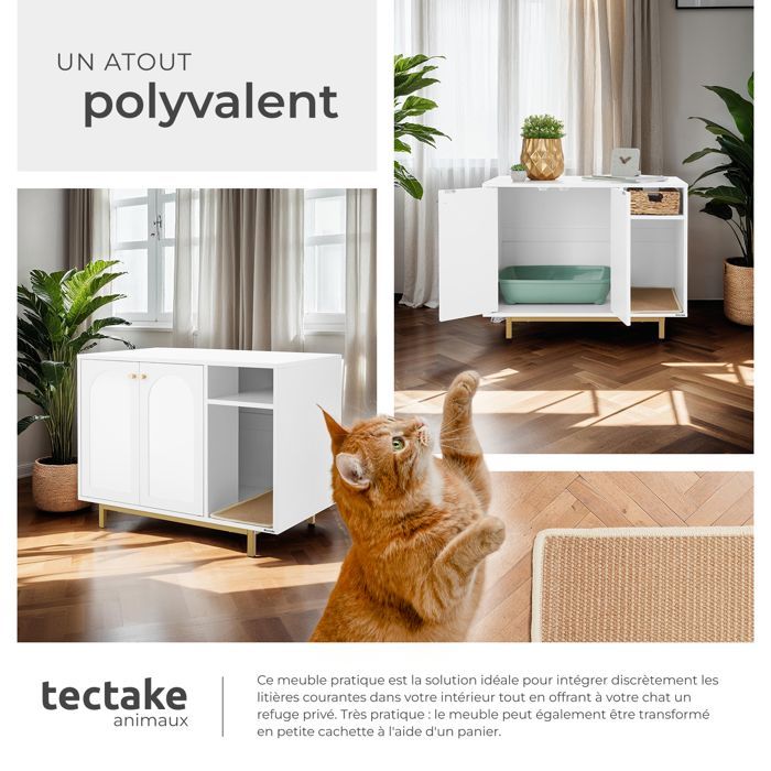 Armario para gatos - TECTAKE - KALEA, unidad de almacenamiento con forma de casa, entrada lateral y rascador incluido - 80 x 52 x 61,5 cm