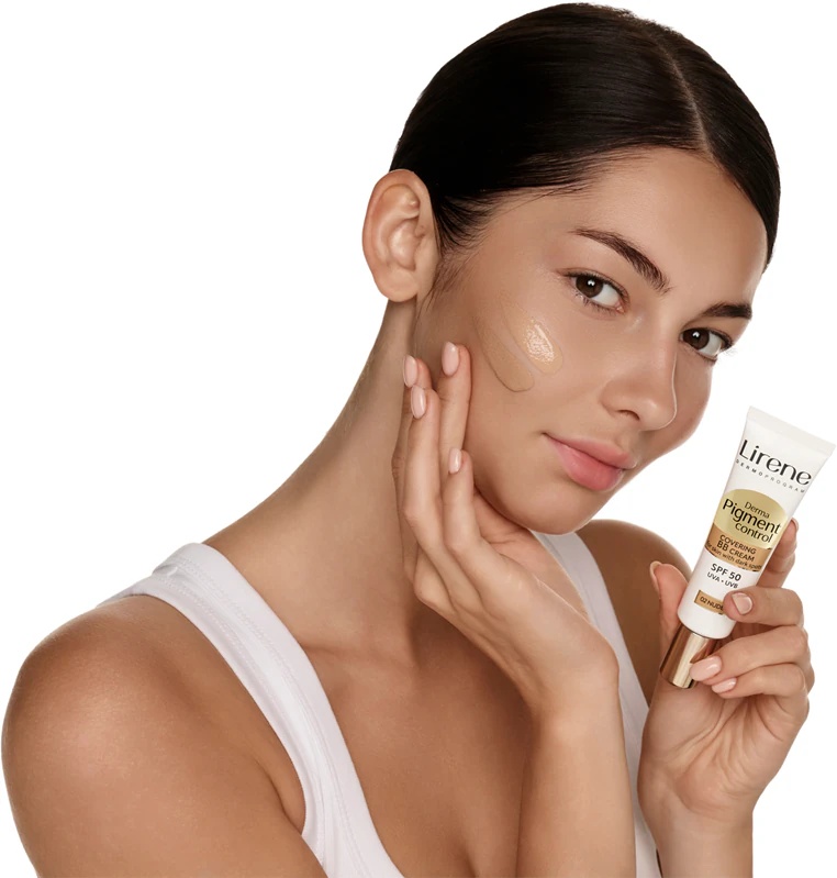 „Lirene Derma Pigment Control Coating BB Cream SPF 50“ skaistinamasis BB kremas nuo pigmentacijos pakitimų.