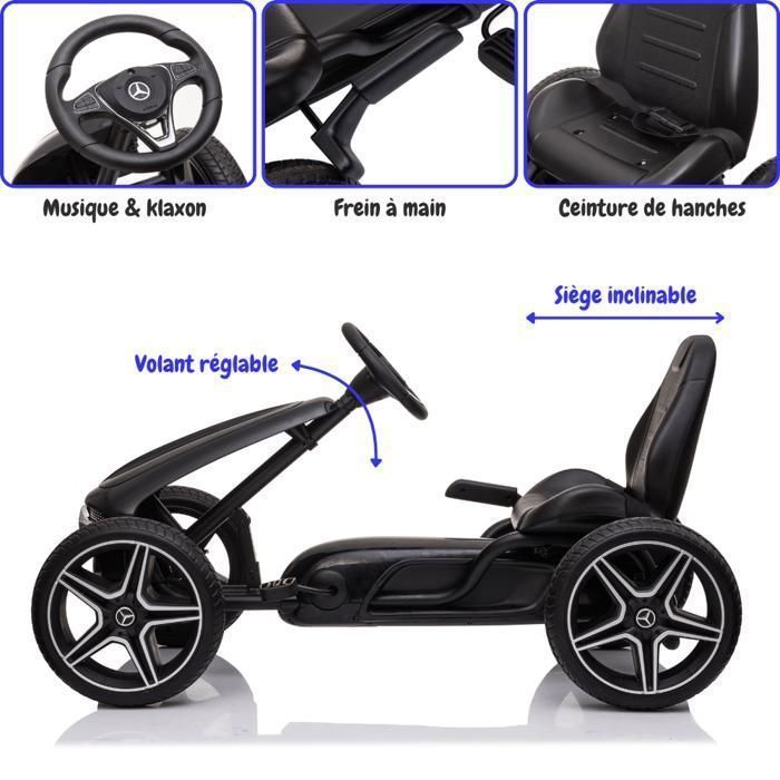 Kart de pedales MERCEDES-BENZ - Negro - Para edades de 3 a 7 años - Producto con licencia oficial - Neumáticos de EVA - Asiento de cuero