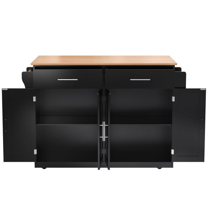 Desserte de Cuisine Mobile - Îlot avec Plateau Rabattable - Buffet de Rangement - 4 Roulettes - 2 Grands Tiroirs