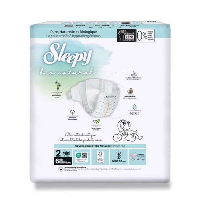 Sleepy Bio Naturwindeln für Babys – Natürlicher Schutz & optimale Weichheit, Größe 2, 68 Stück – Baby 4–8 kg, parfümfrei