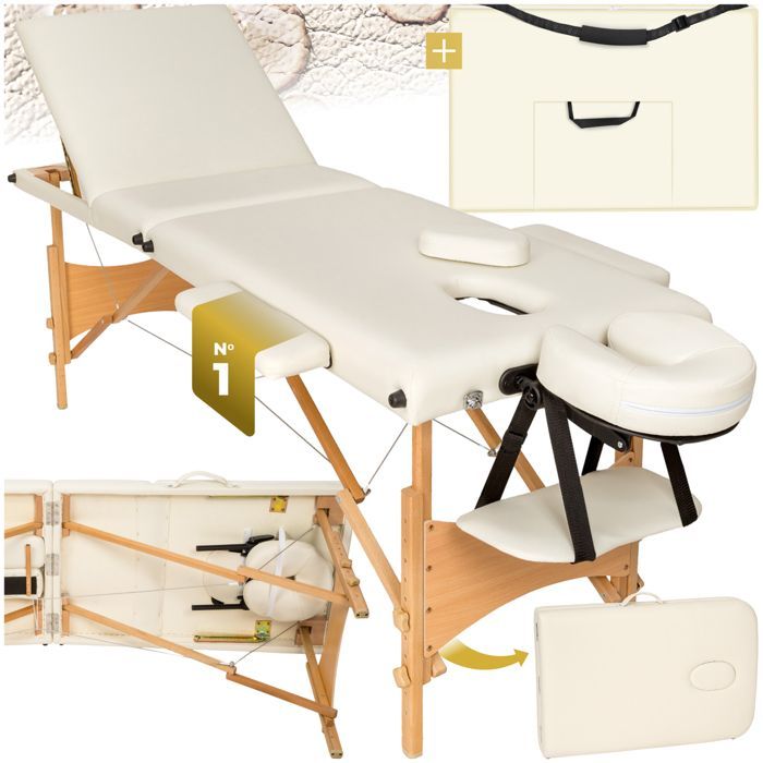 Camilla de masaje - TECTAKE - DANIEL Camilla de tratamiento de 3 secciones con bolsa de transporte 210 x 95 x 84 cm - Beige