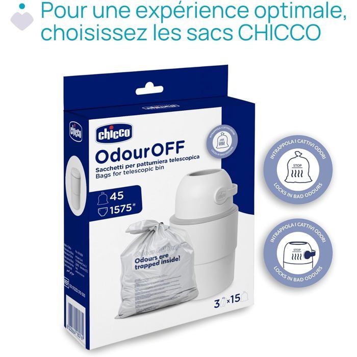 Cubo de pañales plegable compacto, telescópico y antiolor de Chicco