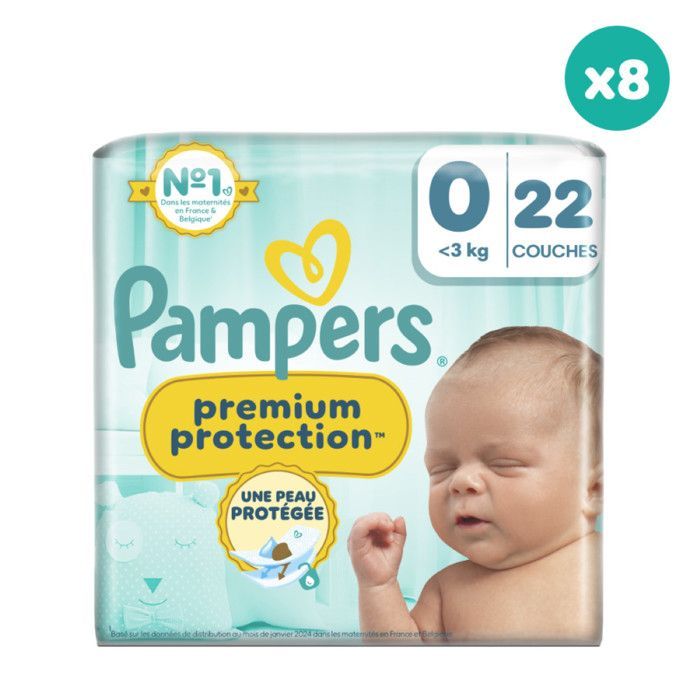 8x22 Premium Diapers - Size 0 - Pampers