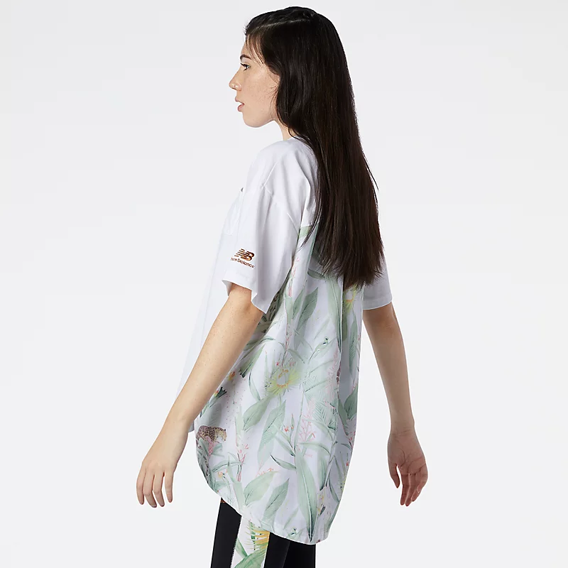 NB Essentials Damen-T-Shirt aus Jersey mit botanischem Muster – WEISS