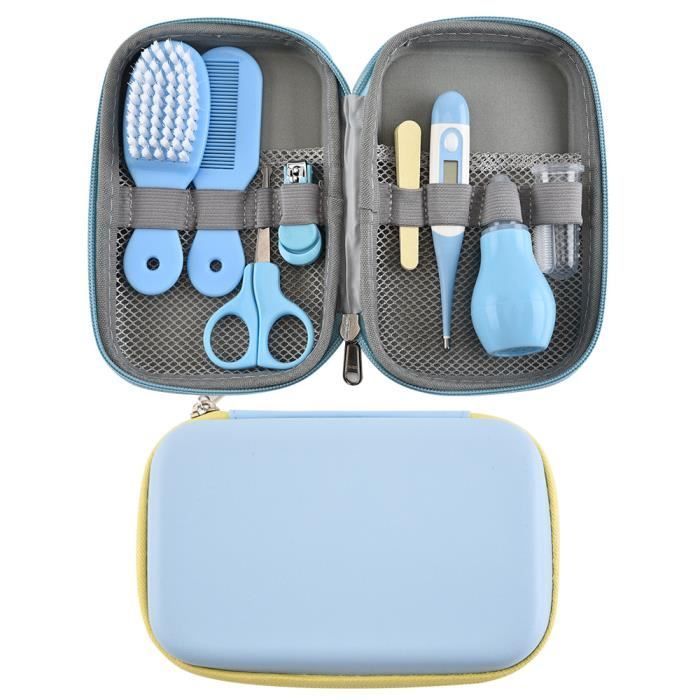 Trousse de Soin Bébé, 8pcs Professionnel Trousse de Toilette Bebe Kit Soin Naissance Bebe avec Sac de Transport Kit