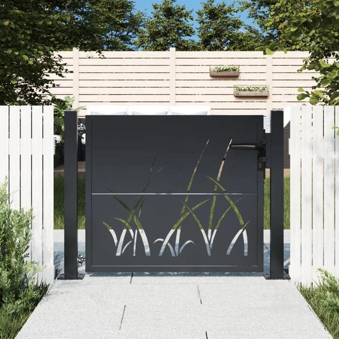 (Rebajas de verano) Puerta de jardín/Puerta exterior - JMS - acero antracita 105x80 cm, diseño de valla para césped 7420