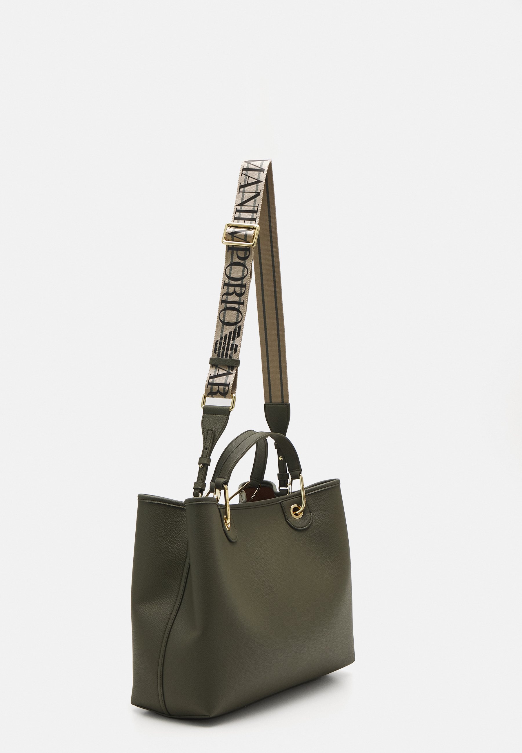 Emporio Armani TASSENSET - Tote bag - militair/leer
