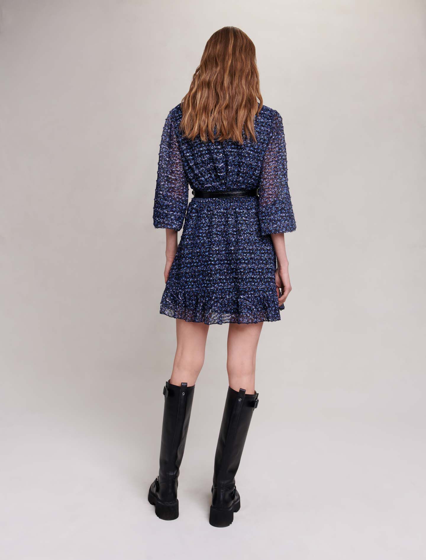 Sprankelende jurk met ruches - Blauw
