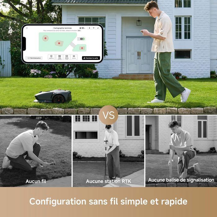 Cortacésped robótico MOVA 1000, instalación inalámbrica, mapeo 3D-LiDAR de hasta 1000 m², evitación inteligente de obstáculos.