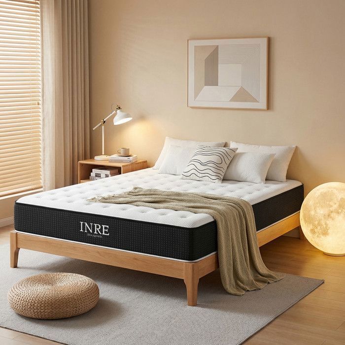 Colchón INRE de 160x200 cm, 30 cm de grosor - Espuma viscoelástica, reversible, 7 zonas ergonómicas, tejido ecológico y transpirable, confort óptimo.