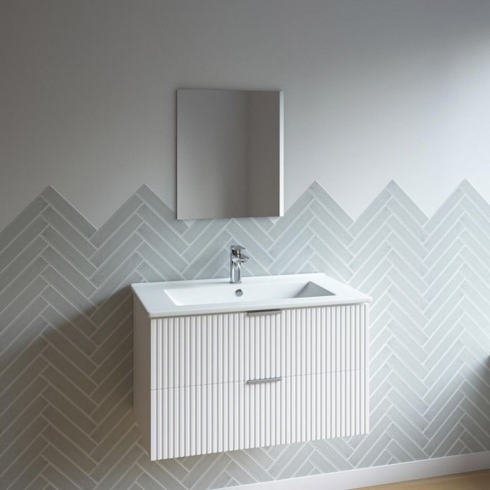 Mueble de baño con lavabo individual de 60 cm, fabricado en MDF corrugado blanco.