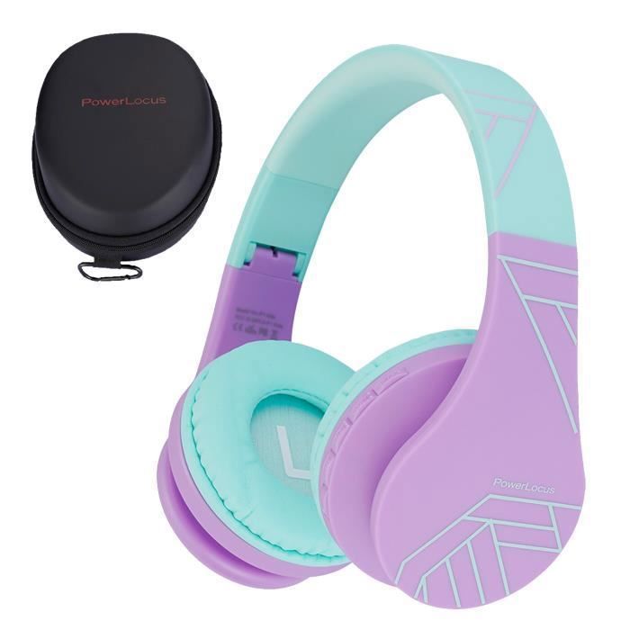 Kinderkoptelefoon - POWERLOCUS - P1Kids - Bluetooth - Turquoise-violet - Opvouwbaar
