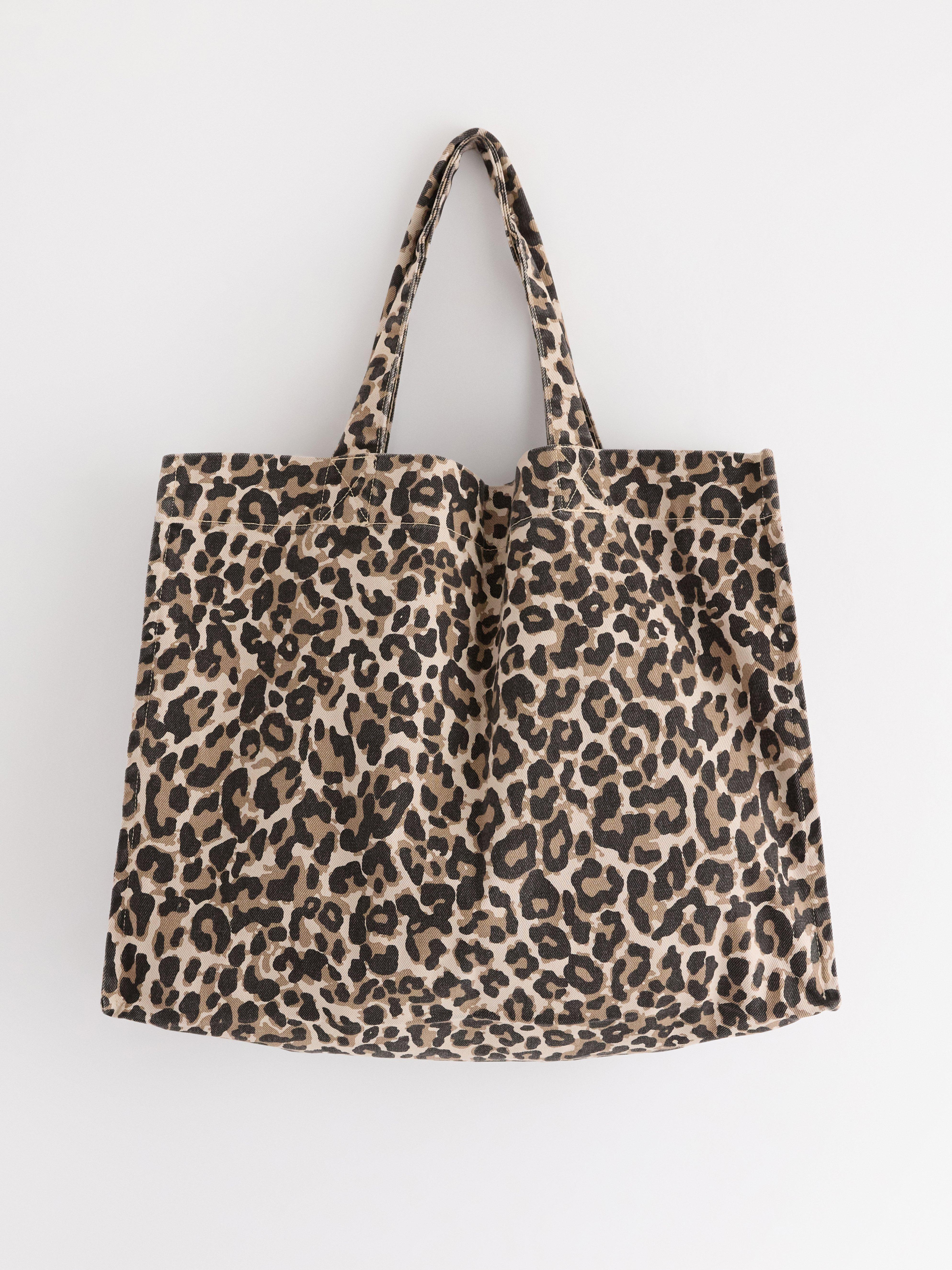 Sac cabas beige à imprimé léopard