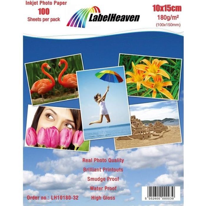 Carta fotografica premium lucida 10x15 cm - LABELHEAVEN - 100 fogli - Resistente alle macchie e impermeabile