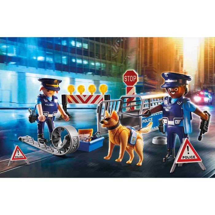 PLAYMOBIL 6878 Bloqueio Policial, Ação na Cidade, Contém um bloqueio policial com um cão policial e diversos acessórios, para crianças a partir de 4 anos.