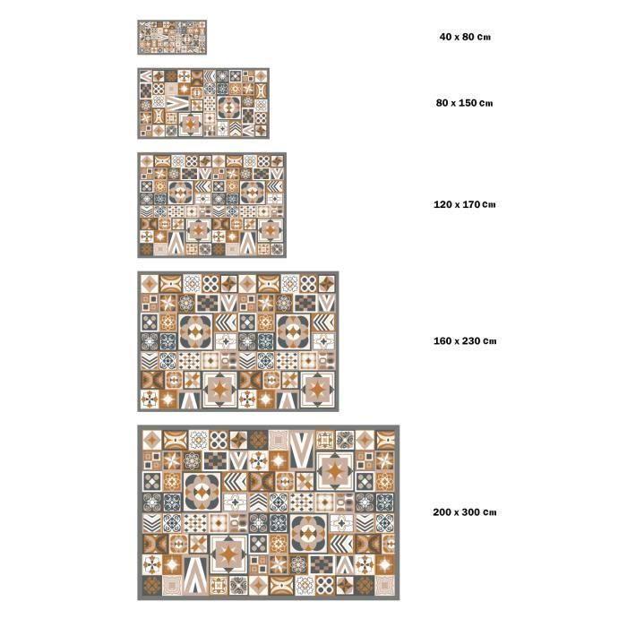 Alfombra de vinilo - Panorama - Azulejos de cemento - Naranja - 80x200 cm - Interior