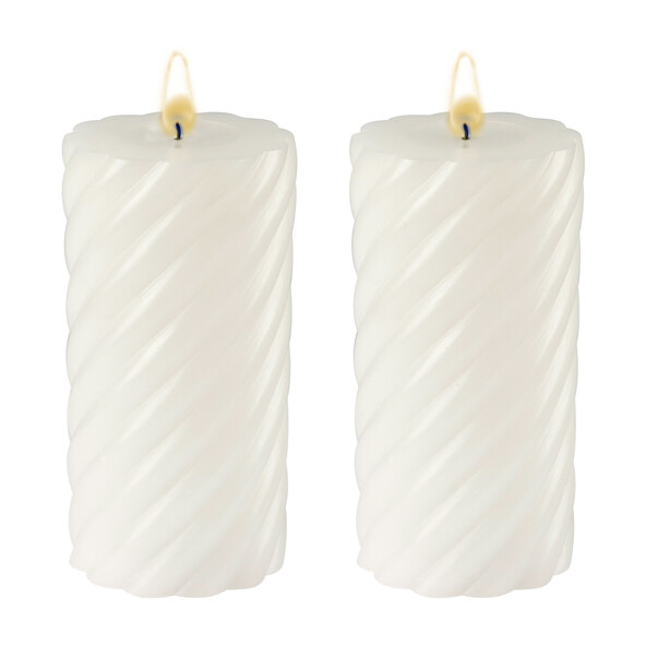 LED real wax candles, large twisted, white, set of 2