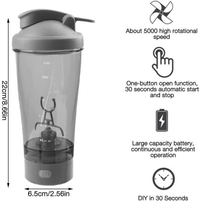 Batidora de proteínas - 450 ml - Eléctrica - Libre de BPA - Acero inoxidable