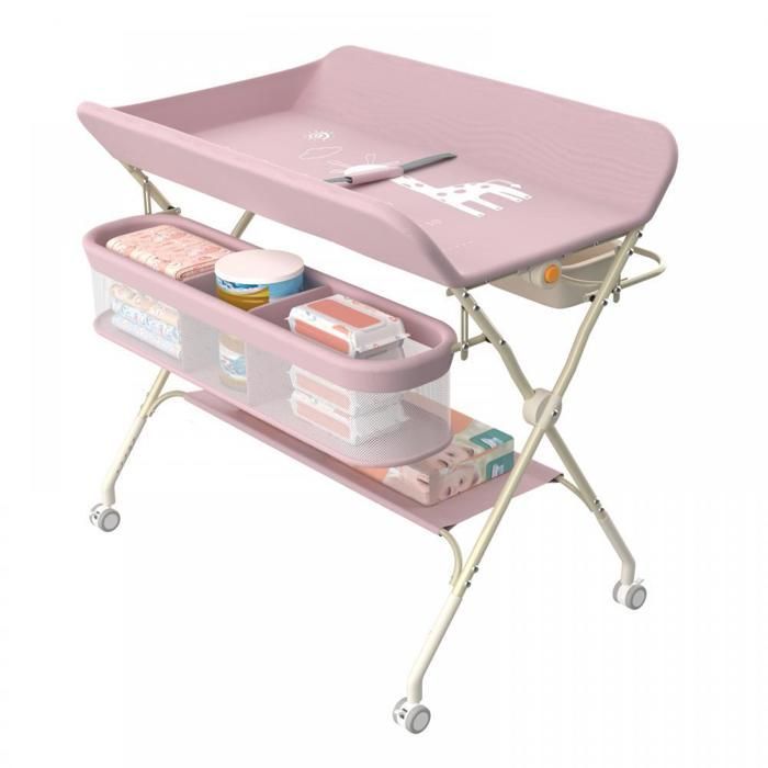Cambiador plegable MIPAN - Cambiadores para bebés y recién nacidos - Altura ajustable - Con bolsa de almacenamiento - Rosa